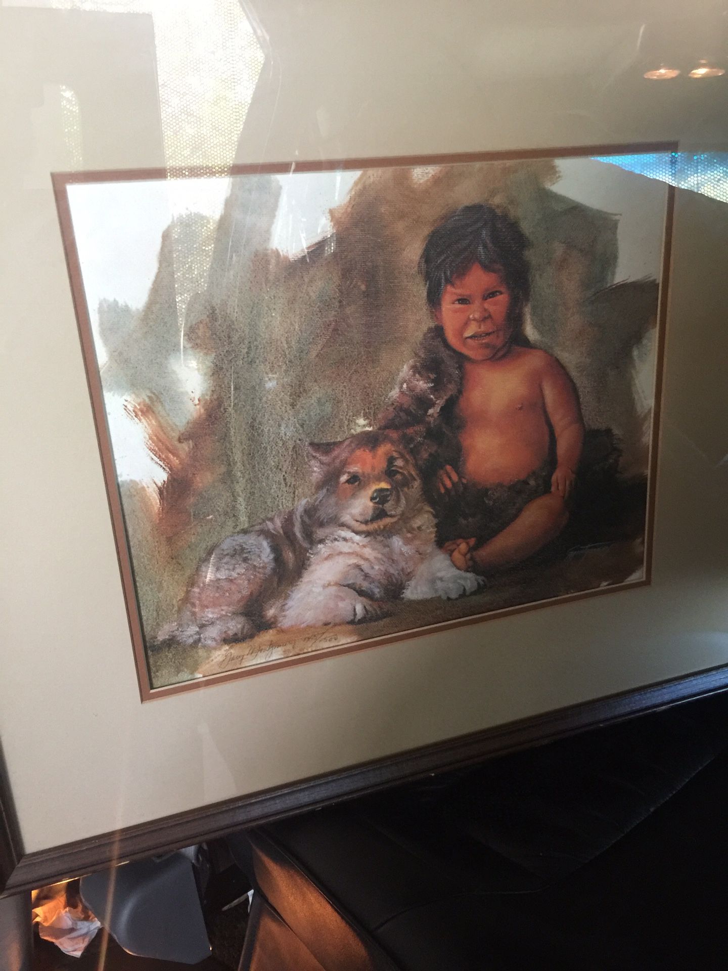 Great Native American picture framed with glass