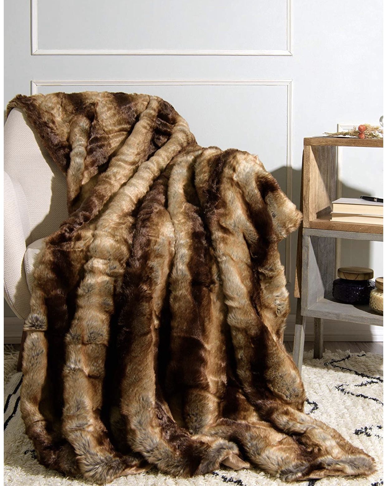 Best Home Fashion Chinchilla Faux Fur Throw Blanket