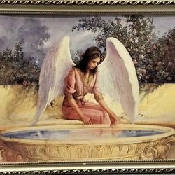 2x2 Angel by the water well painting