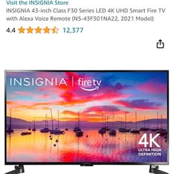 INSIGNIA 43-inch Class F30 Series LED 4K UHD Smart Fire TV with Alexa Voice Remote (NS-43F301NA22, 2021 Model)