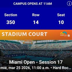 2 tickets miami open day section 25 wed