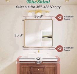 Gold Bathroom Mirror 36x36 Inch Gold Wall Mirror Brass Brushed Metal Frame Mirror Large Rounded Rectangle Mirror For Bathroom