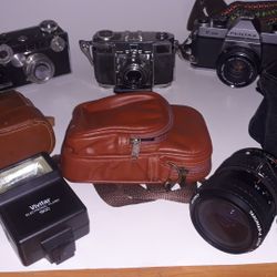 3 Vintage Cameras w Lenses , Tripods & Accessories 