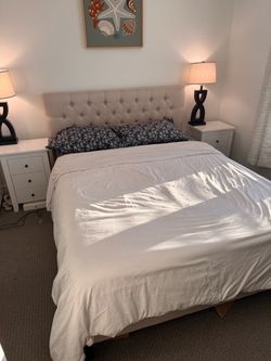 Upholstered Queen Bed Frame AND 10 Inch Gel Memory Foam Mattress
