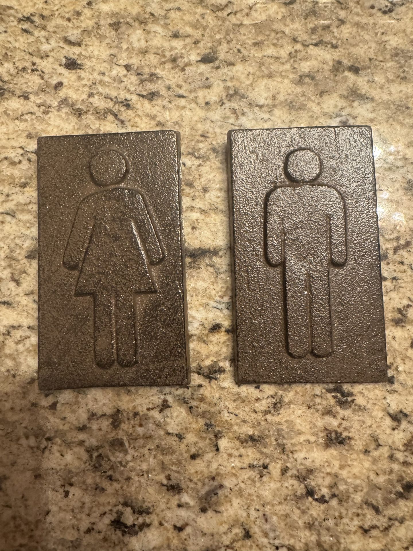 Cast Iron Antique Style Man & Woman Bathroom Decor Figures Wall Plaque Signs