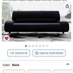 Zuri Furniture Modern Aspen Black Microfiber Leather Sofa **1000 Dollar Discount**