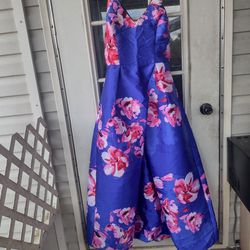 By & By Long Royal Blue Floral Spaghetti Strap Satin Formal Prom Dress size 15