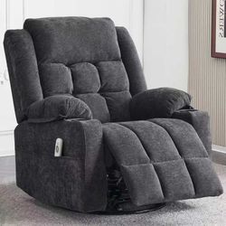 New -Power Swivel Rocker Recliner Chair, Rocking, Adult, Fabric, Solid Print, Home Theater