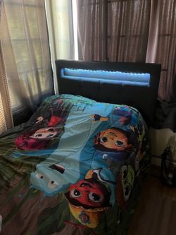 grey twin bed frame with led and charging