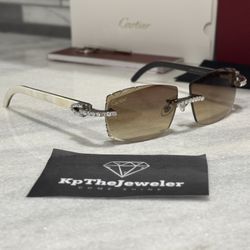 Cartier White Buffs Brown Diamond Cut Lenses Silver 