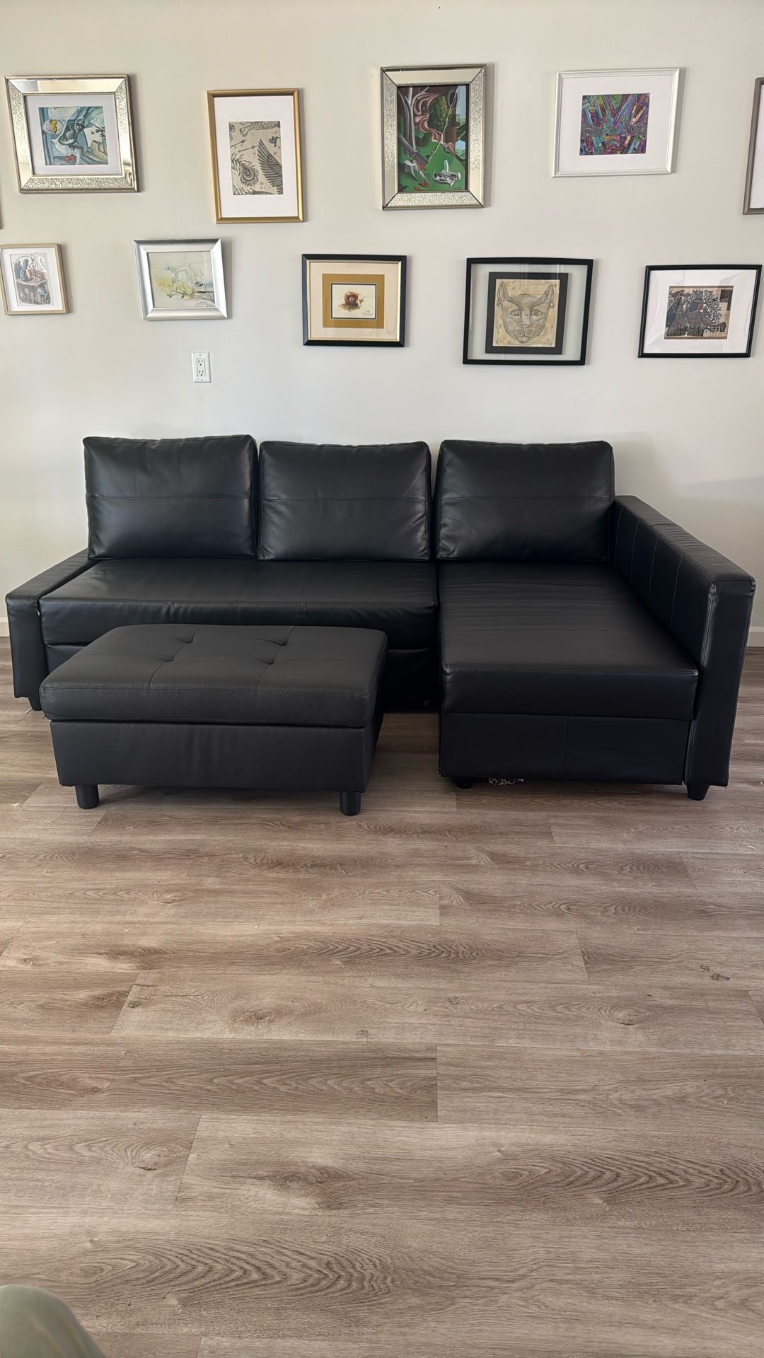  FRIHETEN Sleeper black leather ikea sofabed futon sleeper sofa 🛋️ black leather ikea sofabed futon sleeper sofa 🛋️ bed 🛌 with chaise and ottoman
