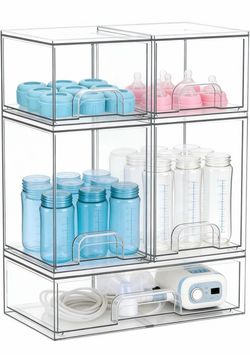 Baby Bottle Organizer, 5 Drawers Stackable Acrylic Storage Large Capacity Countertop Organizer for Baby Bottles, Pump Parts, Kitchen, Pantry, Bathroom