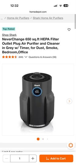 Shop Shark NeverChange 650 sq.ft HEPA Filter Outlet Plug Air Purifier and Cleaner in Grey w/ Timer, for Dust, Smoke, Bedroom, Office