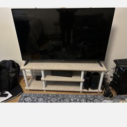 Modern 3-Tier TV Stand for up to 50" TVs – No Tools Assembly, White and Brown