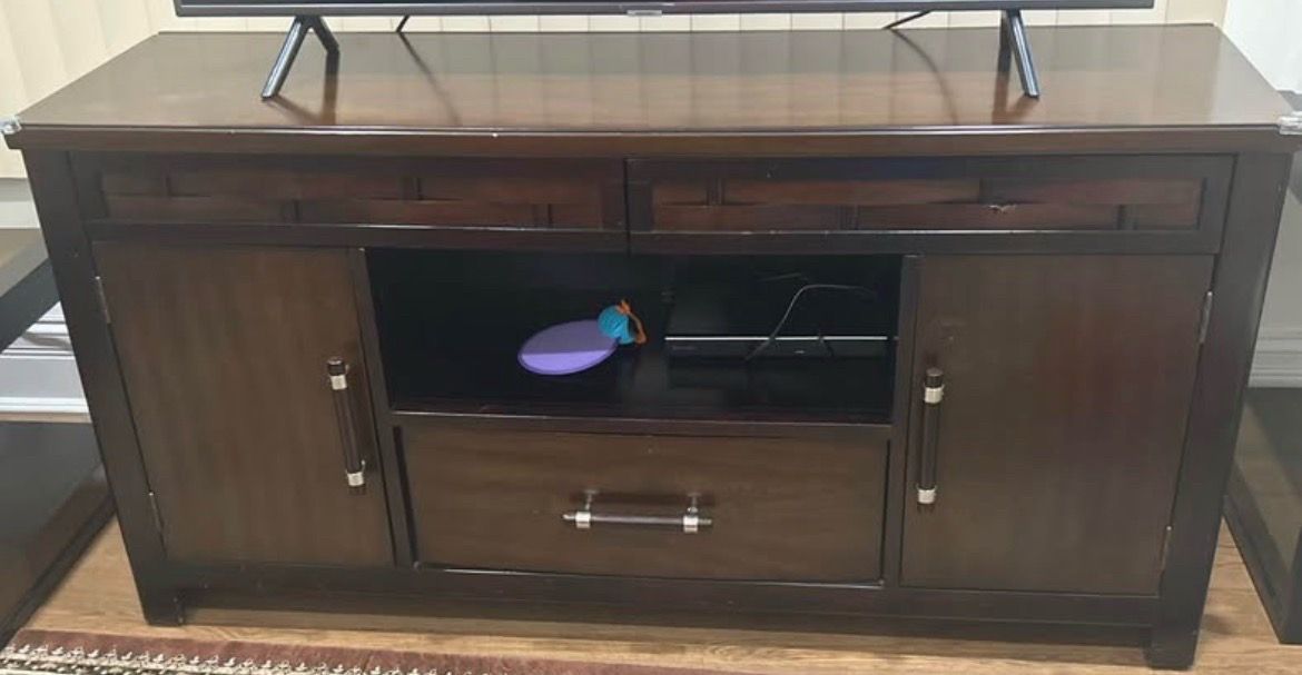 Dark Brown Wood TV Stand / Entertainment Center - Great Condition!
