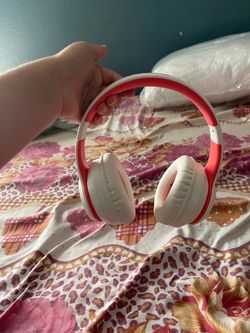 Red and White Over-Ear Headphones