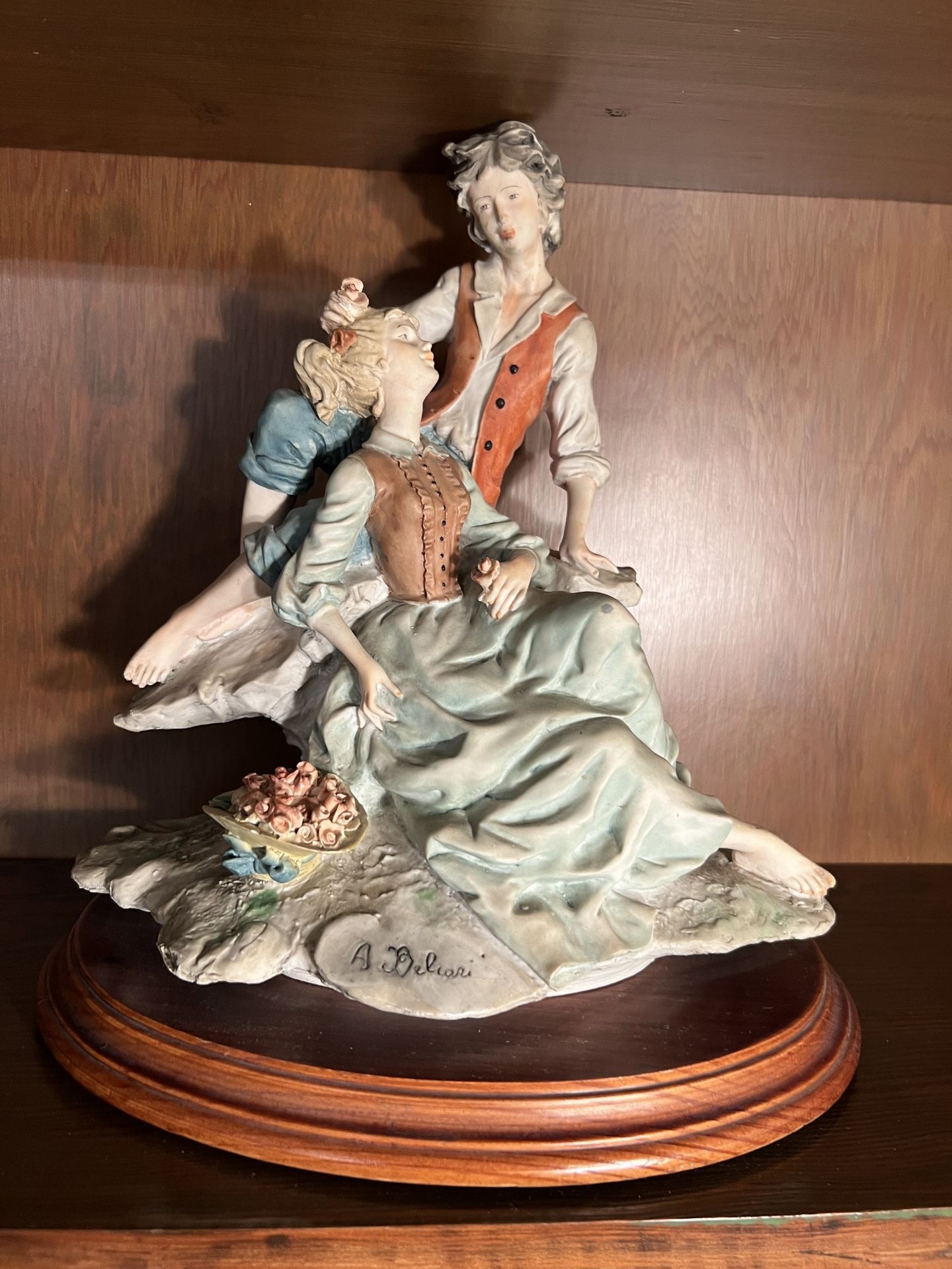 Capodimonte A. Belcari Figurine Boy Girl Roses