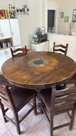 Round Pub Height Dining Table with 6 chairs