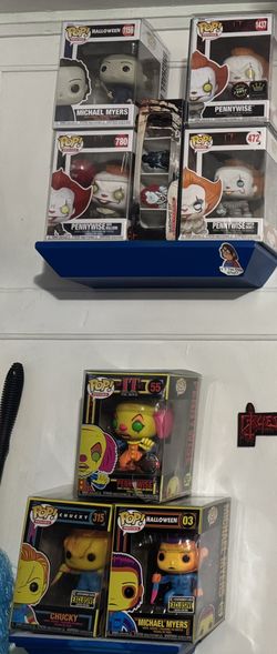 Pennywise Funkos, Michael Myers Funko And Pennywise Shot Glasses