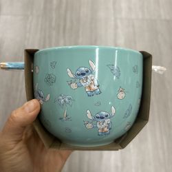 NWT Stitch Themed Bowl with Chopsticks set 20 oz