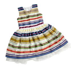 Halabaloo Dress Rainbow Ribbon White Tulle Neiman Marcus Easter Dress Tier 7  Cotton/polyester lining  Hand wash  Just over 26” shoulder to bottom  12