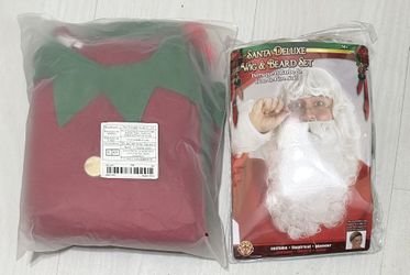 Santa Claus Wig & Beard Set & Child Size Elf Costume