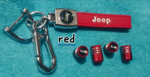 Red Keychain w/4pc tire valve caps (Jeep)