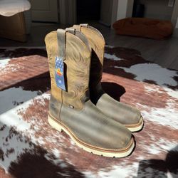 THOROGOOD MEN'S AMERICAN HERITAGE CRAZY HORSE & PEBBLE BROWN WIDE SQUARE STEEL TOE WORK BOOTS