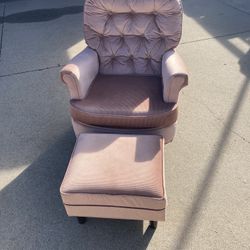 Immaculate Pink Velvet Armchair and Ottoman 