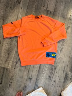 Scotch & Soda Men’s Orange Crewneck Pullover Sweatshirt L Patch Graphic