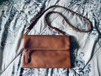 Camel leather crossbody purse