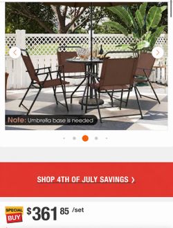 6-Piece Outdoor Dining Set Folding Chairs Glass Tabletop with Coffee Umbrella
