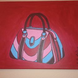 Handpainted Trendy Purse Acrylic Painting On Canvas Wall Art 11x14"
