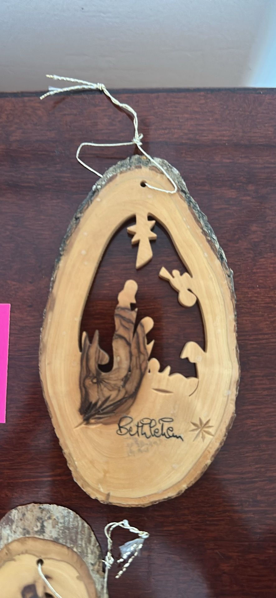 4 ornaments made of olive wood from Bethlehem nativity