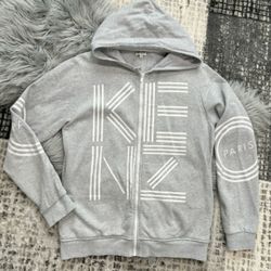 Kenzo Children’s Unisex Zip Up Logo Paris Grey Hoodie