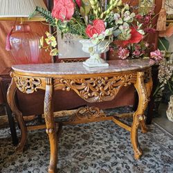 Late 20th Century, Rococo Style Carved Wood & Marble Console Table