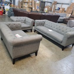 Cecelia Fabric Tufted 3 Pieced Sofa Set For $1500