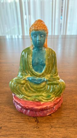 Vibrant 7” Multi-Color Glazed Ceramic Buddha Statue