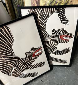 Set Of 2 Framed White Tiger Artwork