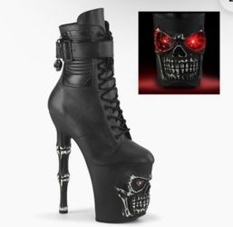 Size 8 PLEASER Light Up Stiletto Skull Boot
