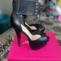 Elegant Black Lace-Up Heels
