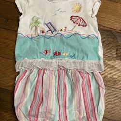 Starting Out 9-12 m baby outfit shirts Tshirt fish ocean beach ruffles vintage