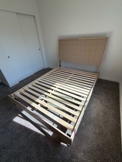 Nectar Mira Queen Bed Frame – Light Oak / Woven Headboard