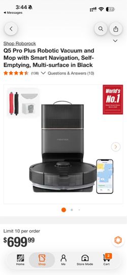 Roborock Q5 Pro Plus Robotic Vacuum and Mop with Smart Navigation, Self-Emptying, Multi-surface in Black