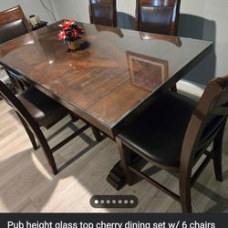 Pub height glass top dining set w 5 good chairs (comes with all 6)