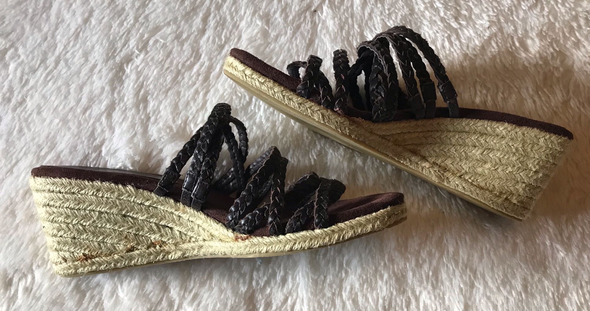 Pazzo: Wedge Style, Brown Braided Leather Straps, Size 7.5