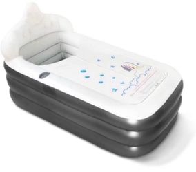Inflatable Blow Up Bathtub with Comfortable Bath Base , Headrest and Cup Holder, Portable ,Foldable ,Collapsible Free Standing Bath Tub for Adult Spa,