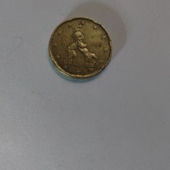 2002 Rare 20 Cents Euro Coin, From Italy Minted I'm 2002 Made Of Nordic Gold, Brass 