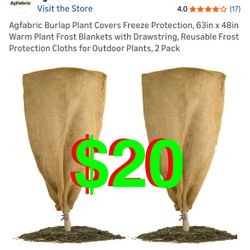 Burlap Plant Covers Freeze Protection, 63in x 47in. Warm Plant Frost Blankets with Drawstring, Reusable Frost Protection Cloths for Outdoor Pl