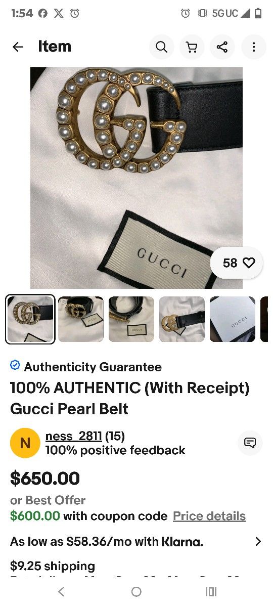 Authentic Gucci Belt with Box and bag display picture 1